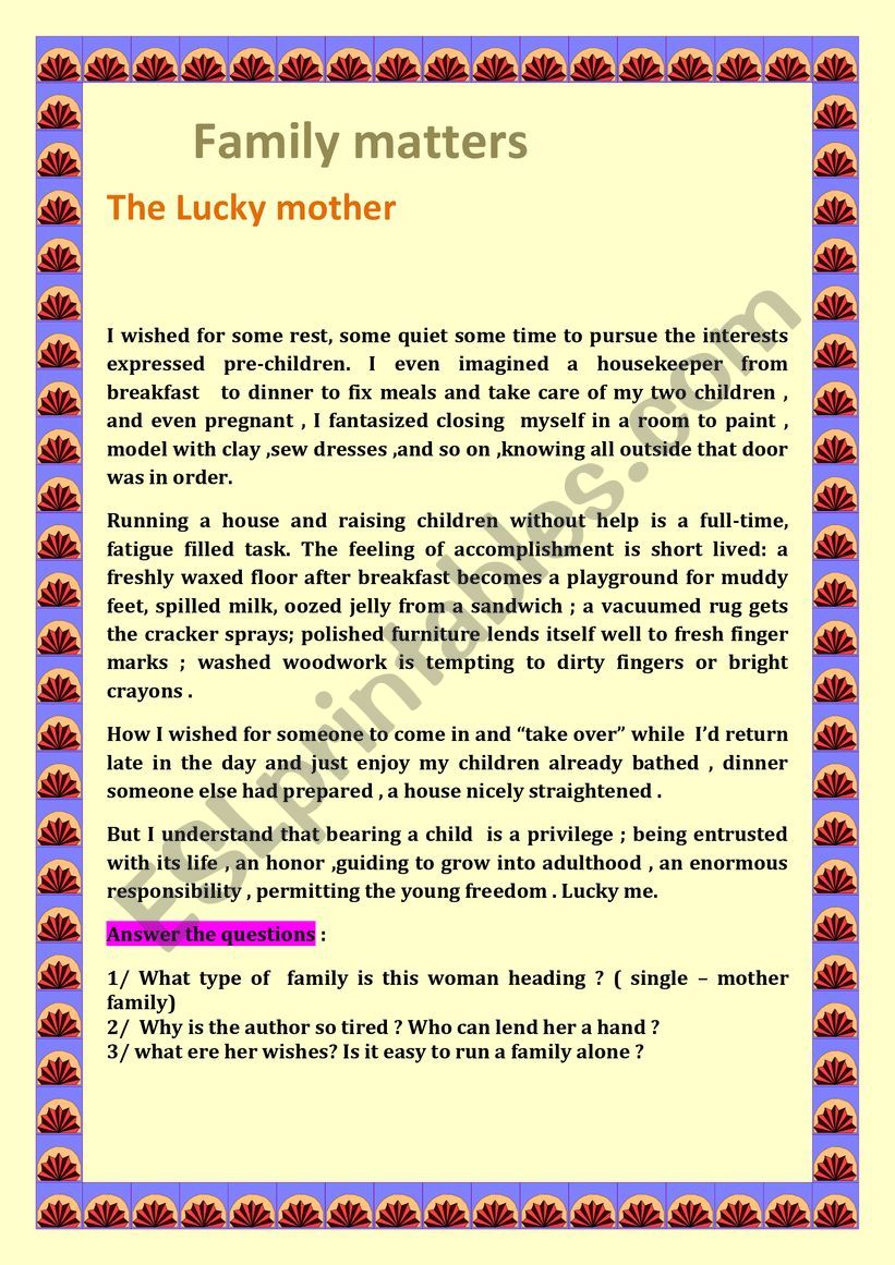 A lucky  mother worksheet