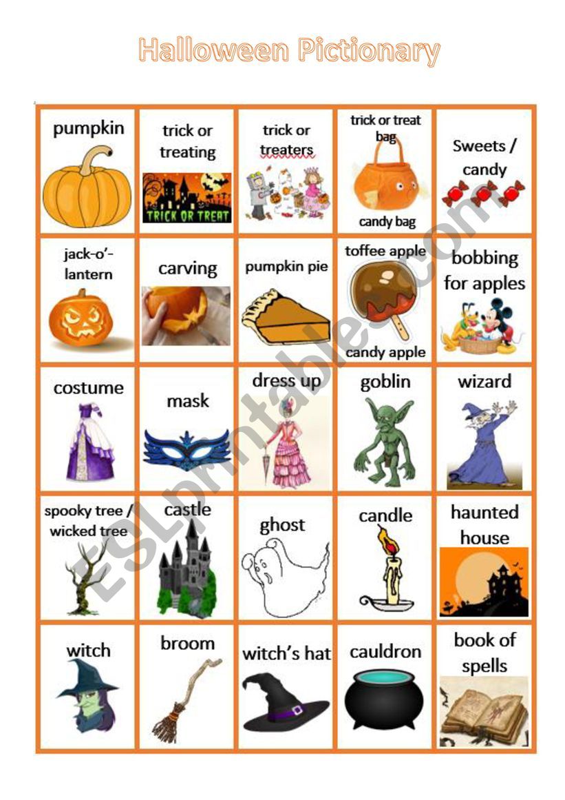 Halloween pictionary worksheet