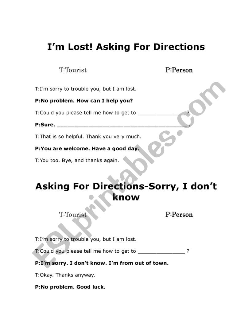 Asking For Directions/Im Sorry Im From Out Of Town Role-Play Full Dialogue And Dialogue Boxes