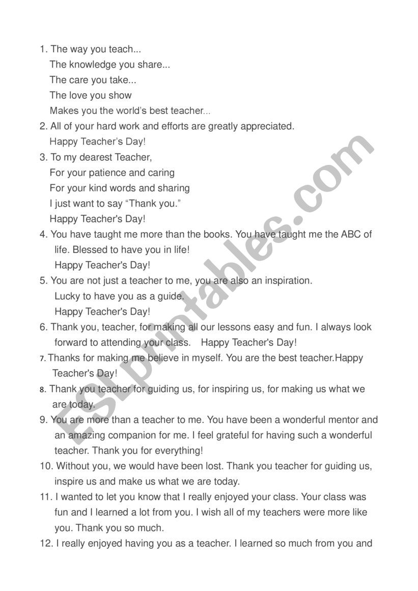 The teacher is worksheet