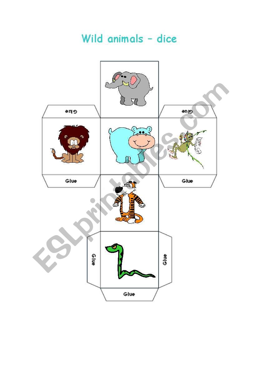 Wild animals - dice worksheet