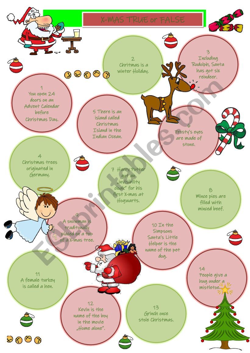 Christmas True or False worksheet