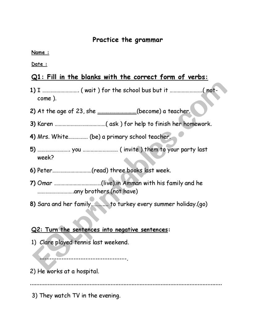 grammar practice  worksheet