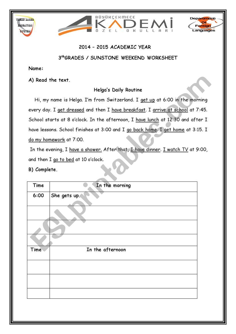 daily routines worksheet