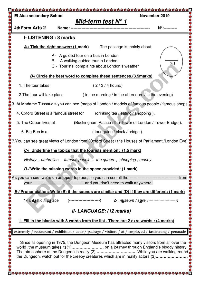 mid -term test 1 worksheet