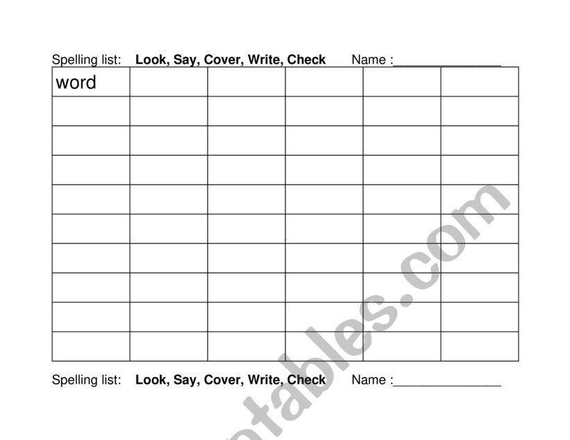 Spelling Practice form Look, Say, Cover, Write, Check