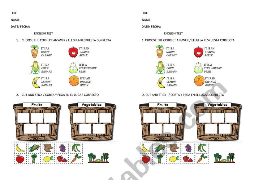 fruits and vegetables worksheet