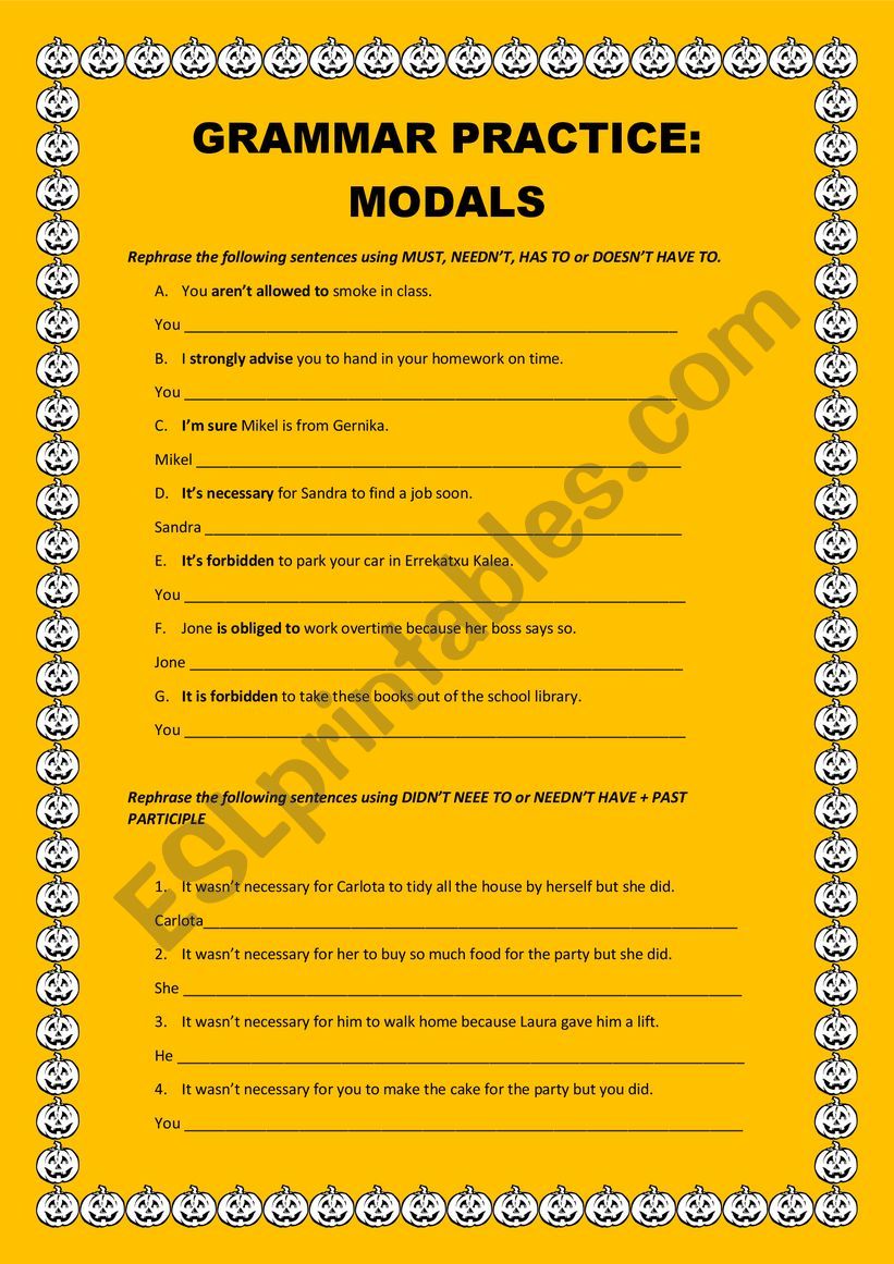 Grammar Practice: Modals worksheet