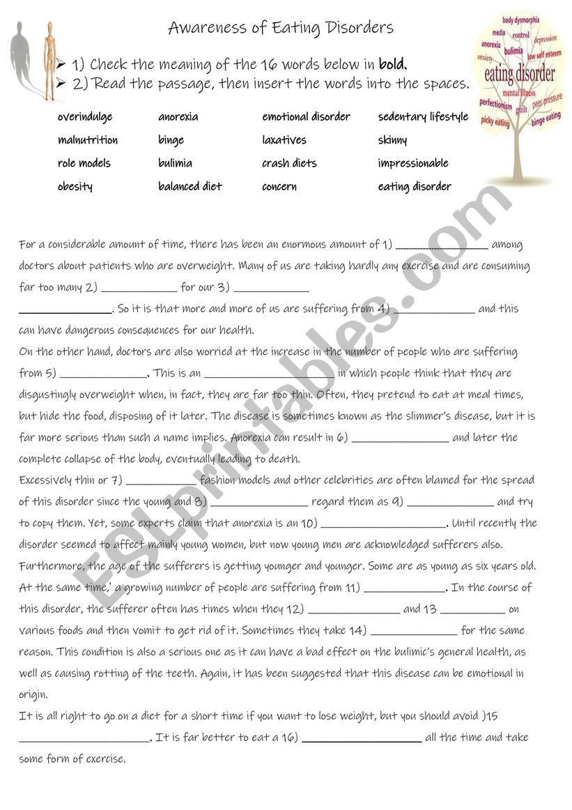 Awareness of Eating Disorders worksheet