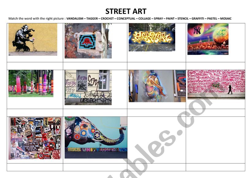 street art types worksheet