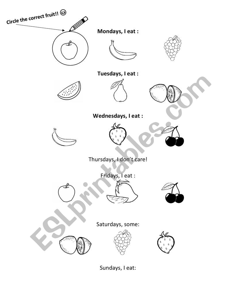 Fruit song worksheet