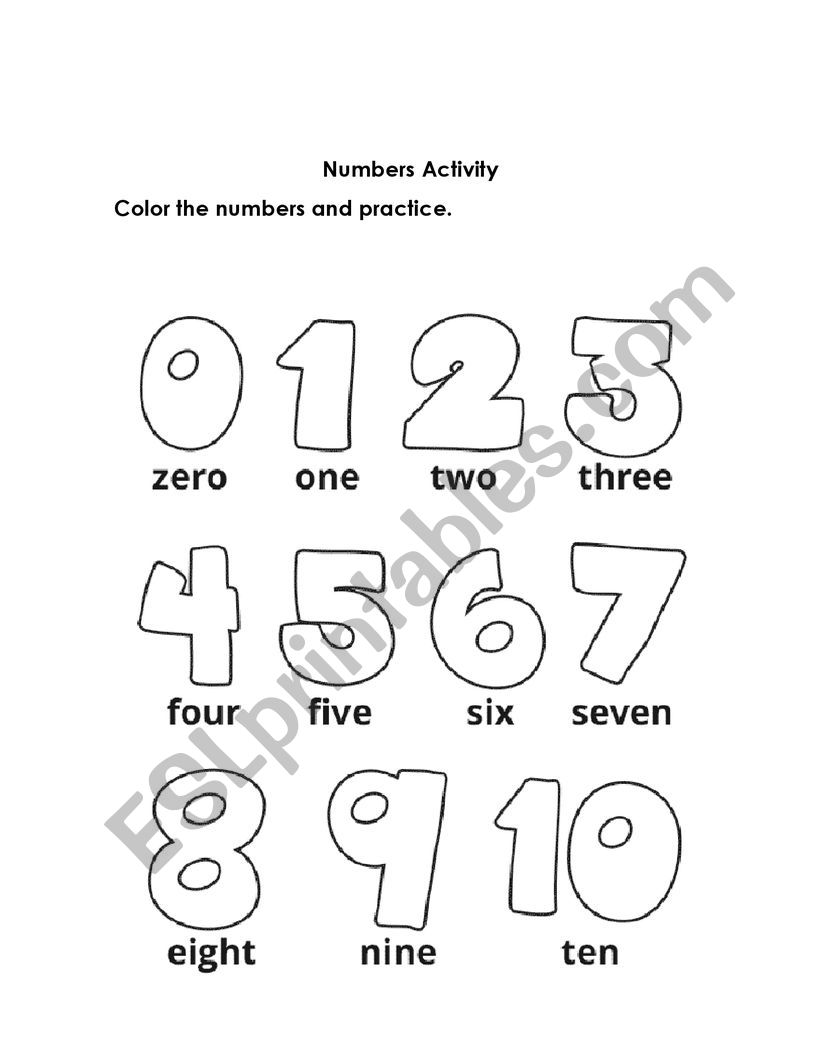 Number and Body Parts worksheet