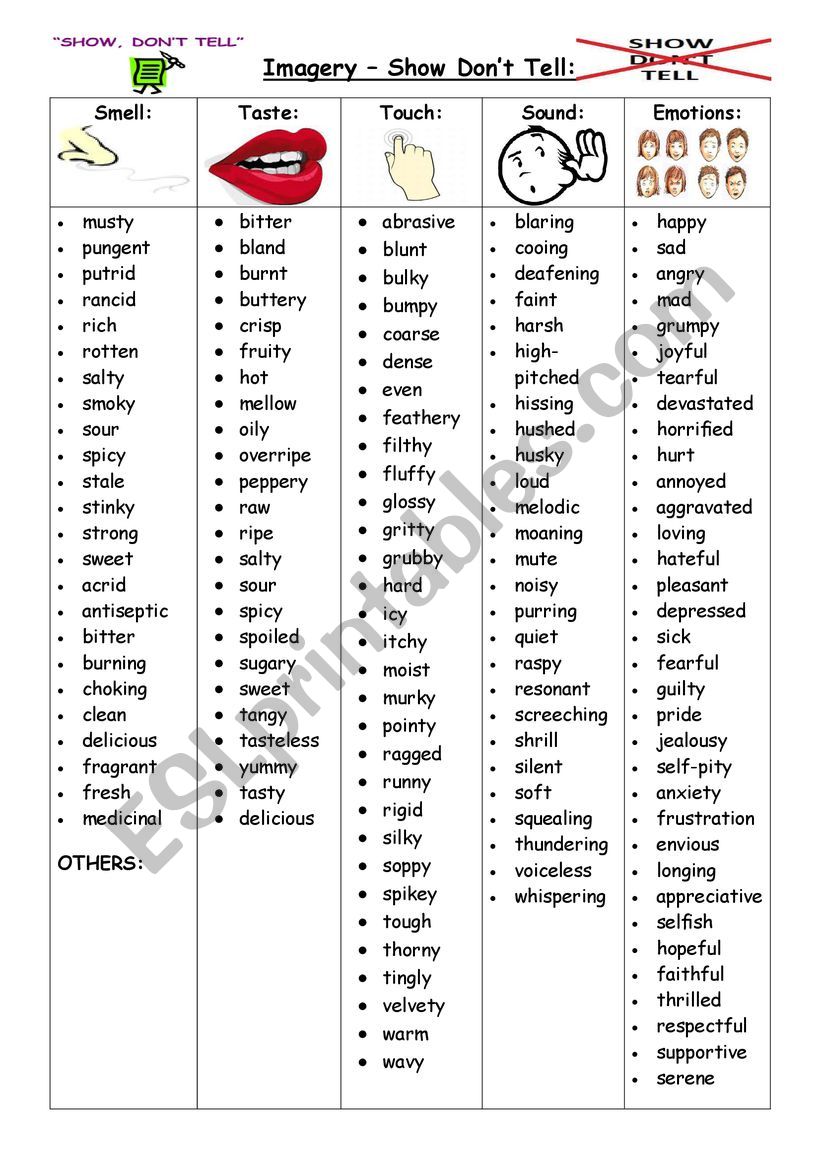 Imagery - Show Dont Tell worksheet