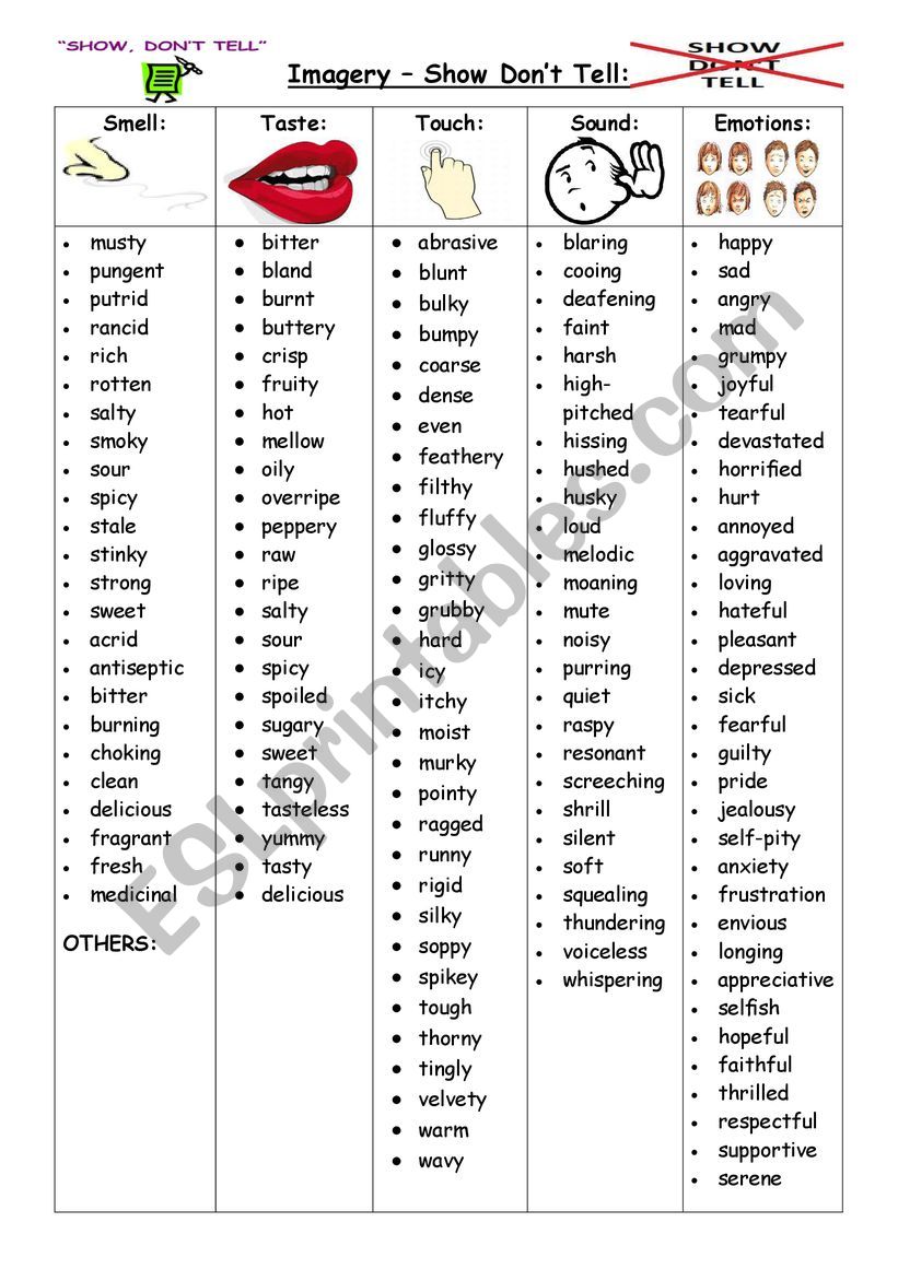 Imagery - Show DonÂ´t Tell worksheet