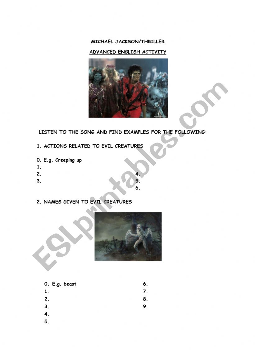 THRILLER. ADVANCED ENGLISH, HALLOWEEN ACTIVITY