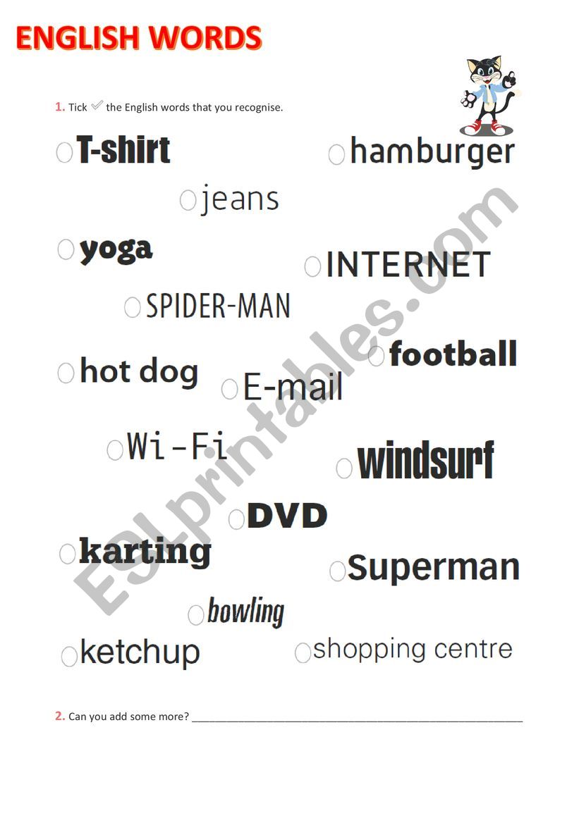 English words we use worksheet