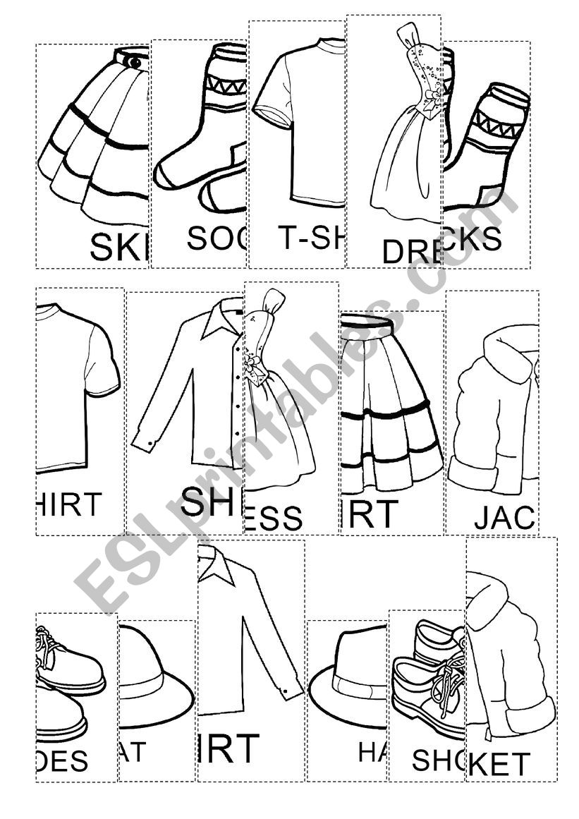 Clothes, paint, cut and glue worksheet
