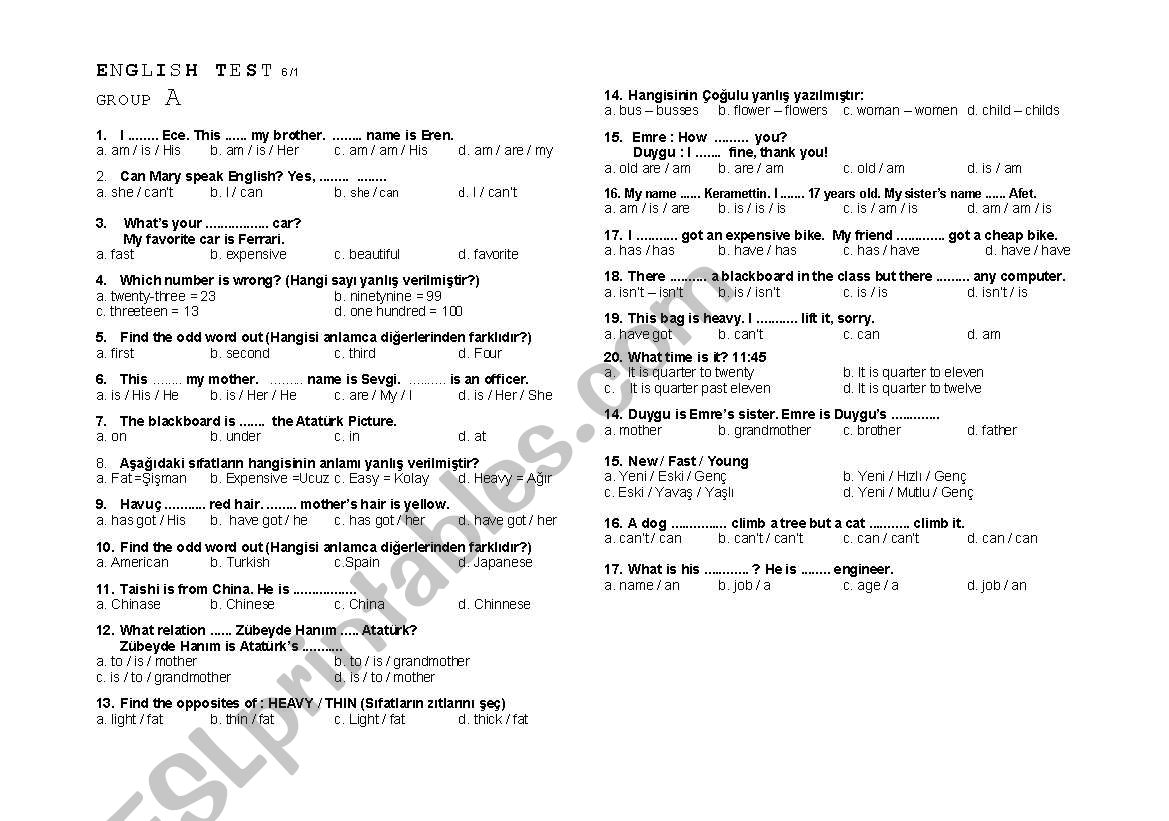 Test worksheet