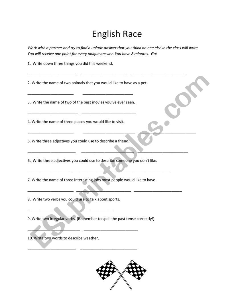 races worksheet