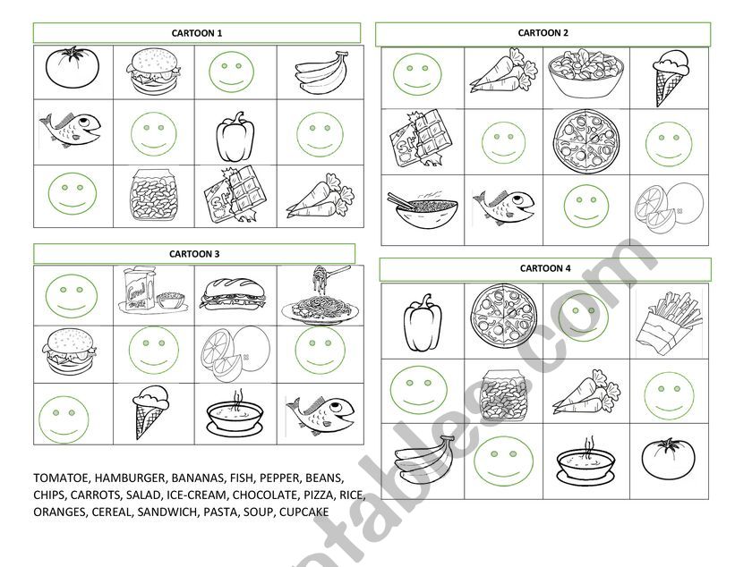 food bingo worksheet