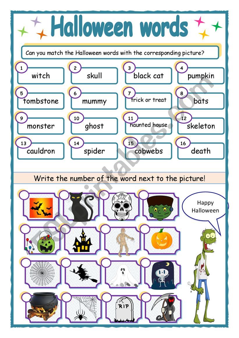 Halloween vocabulary match up worksheet