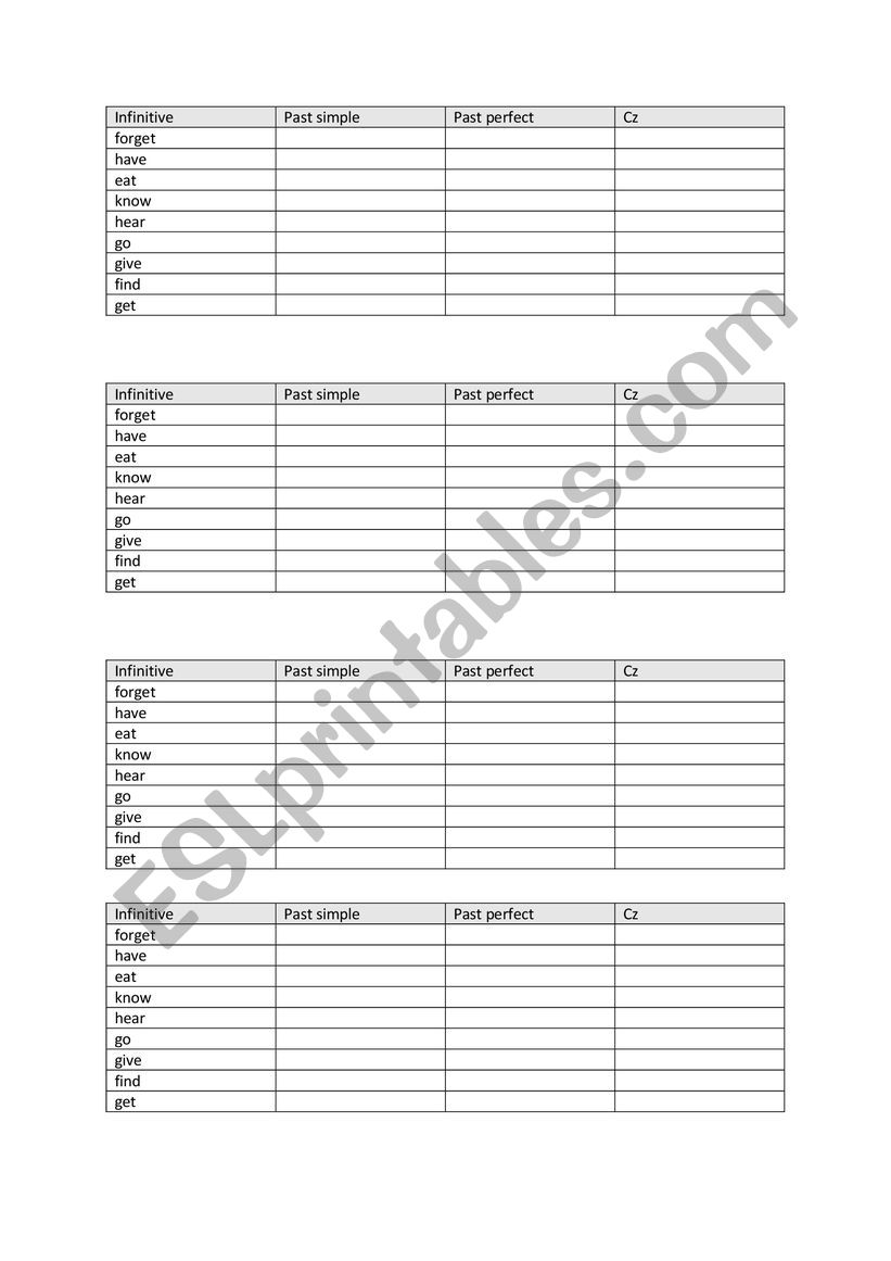 Irregular verbs worksheet