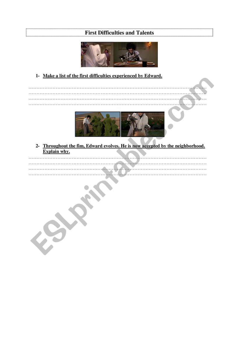 Edward Scissorhands  (2) worksheet
