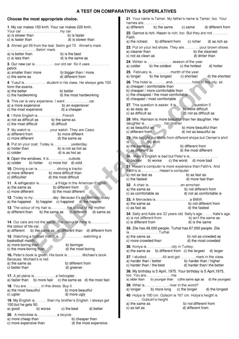 Comparative & Superlative worksheet