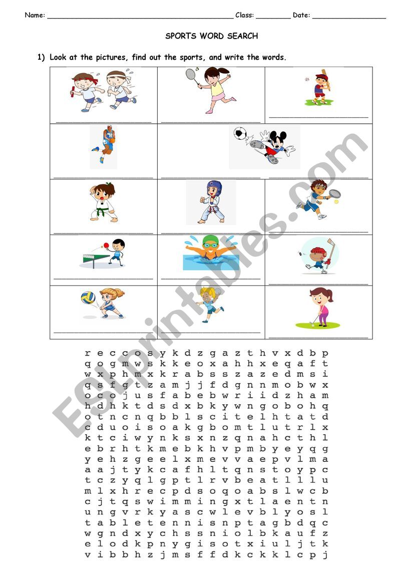Sports Word search worksheet