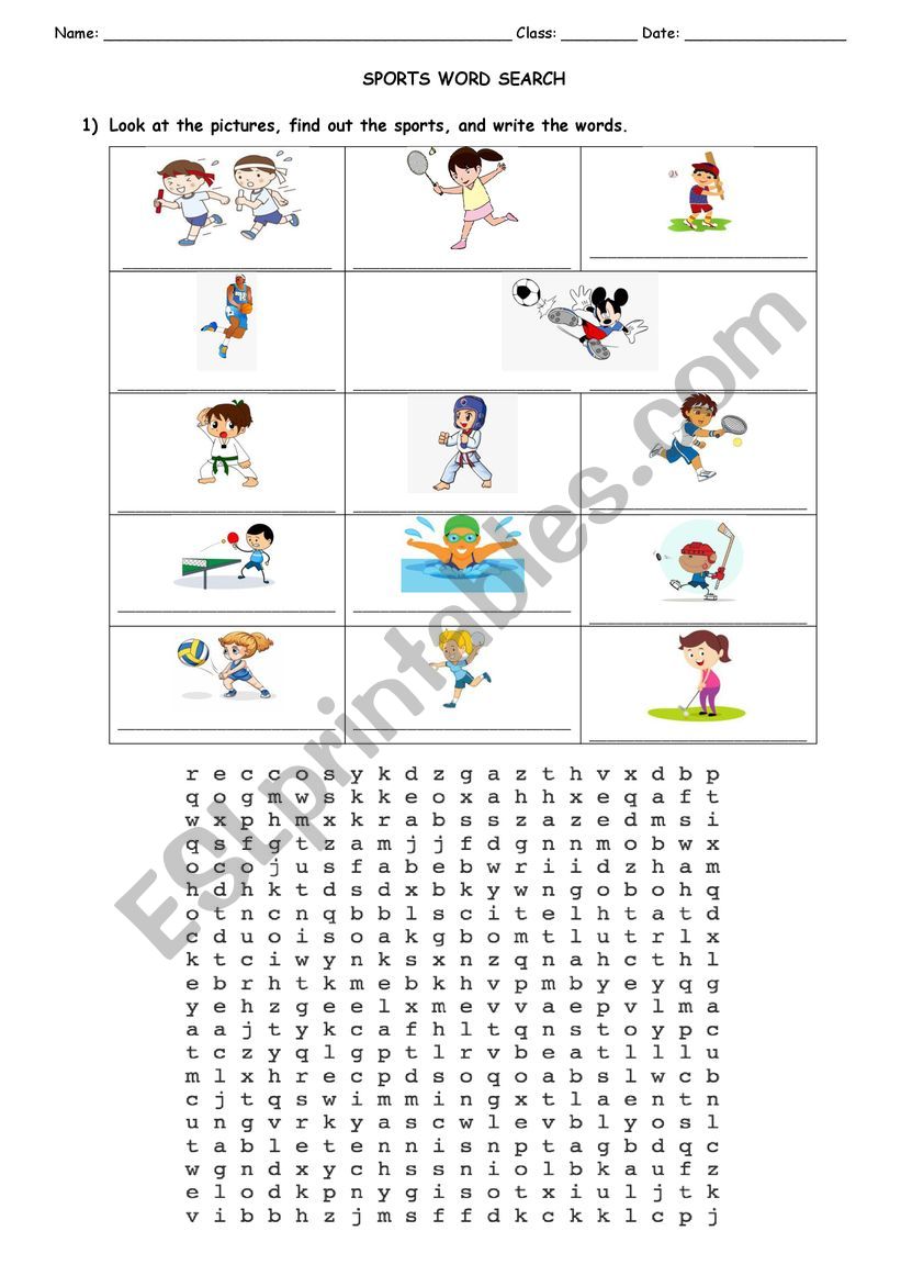 Sports Word search worksheet