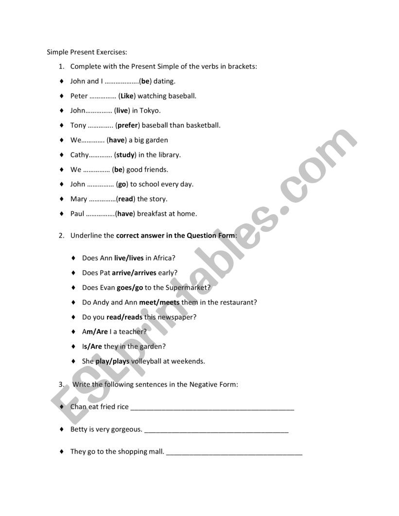 Simple Present worksheet