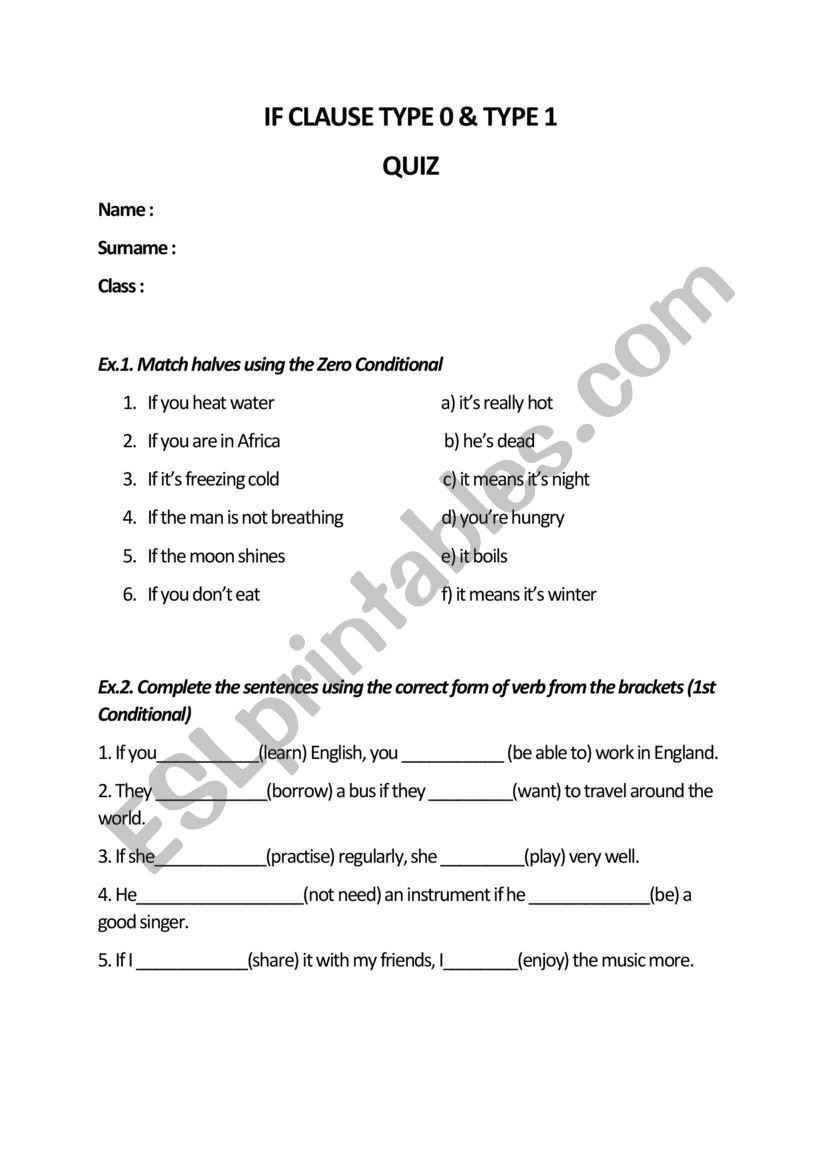 conditionals worksheet