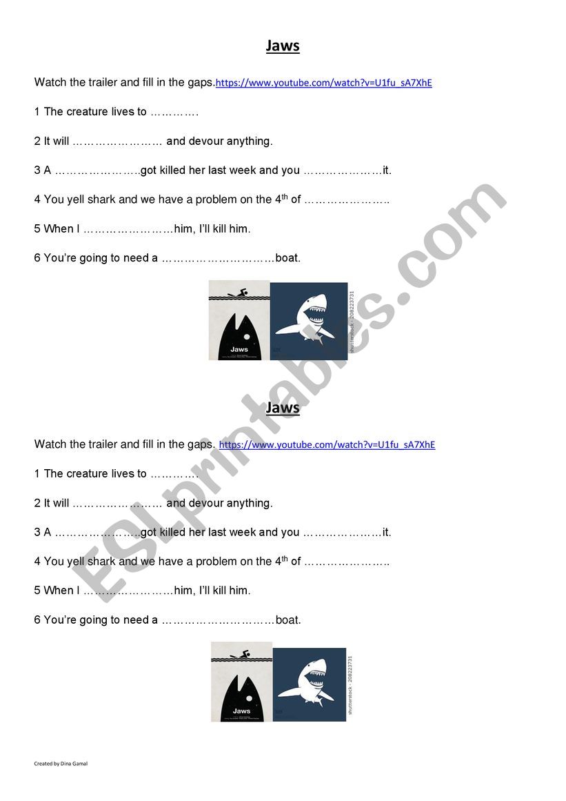 JAWS-The Trailer worksheet