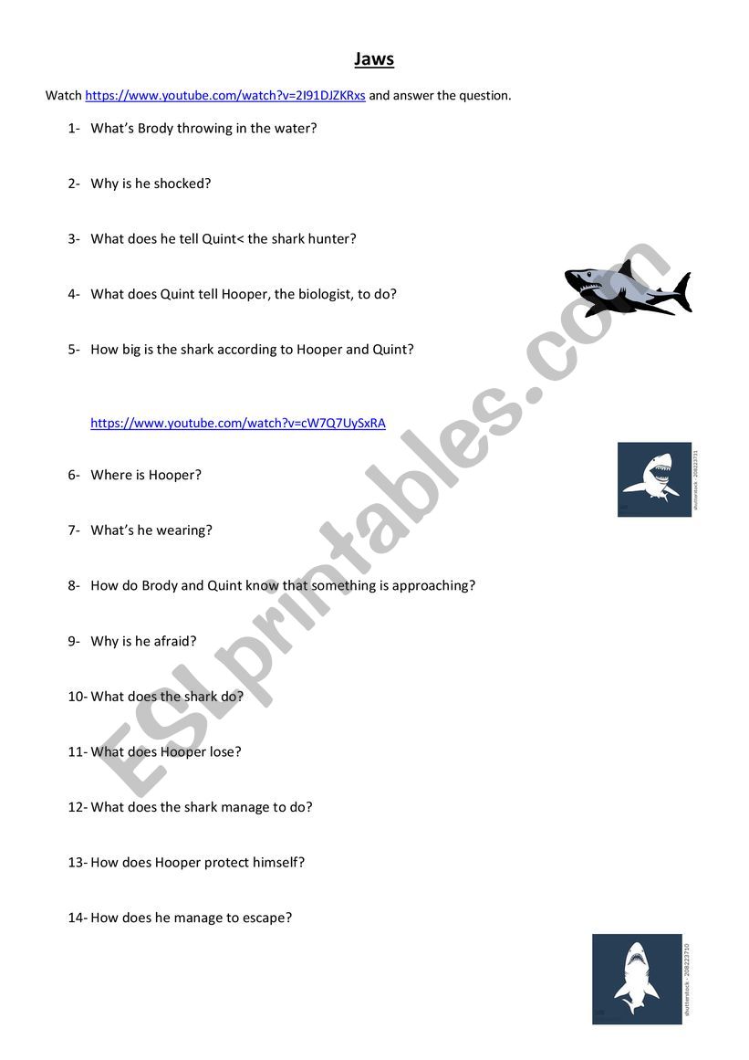 Jaws Clip worksheet