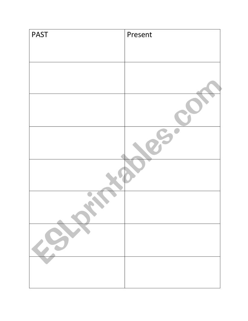 Past Present table worksheet Past Present table worksheet