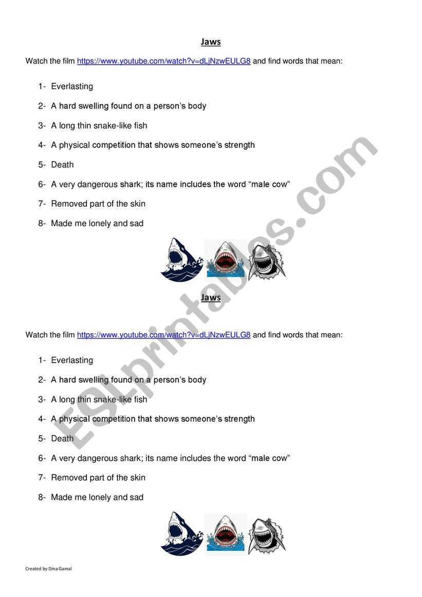 Jaws worksheet