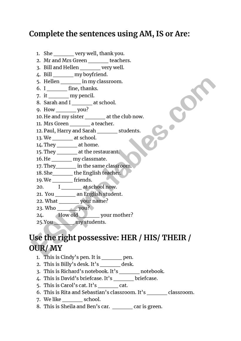 Verb to Be and Possessive Adjectives