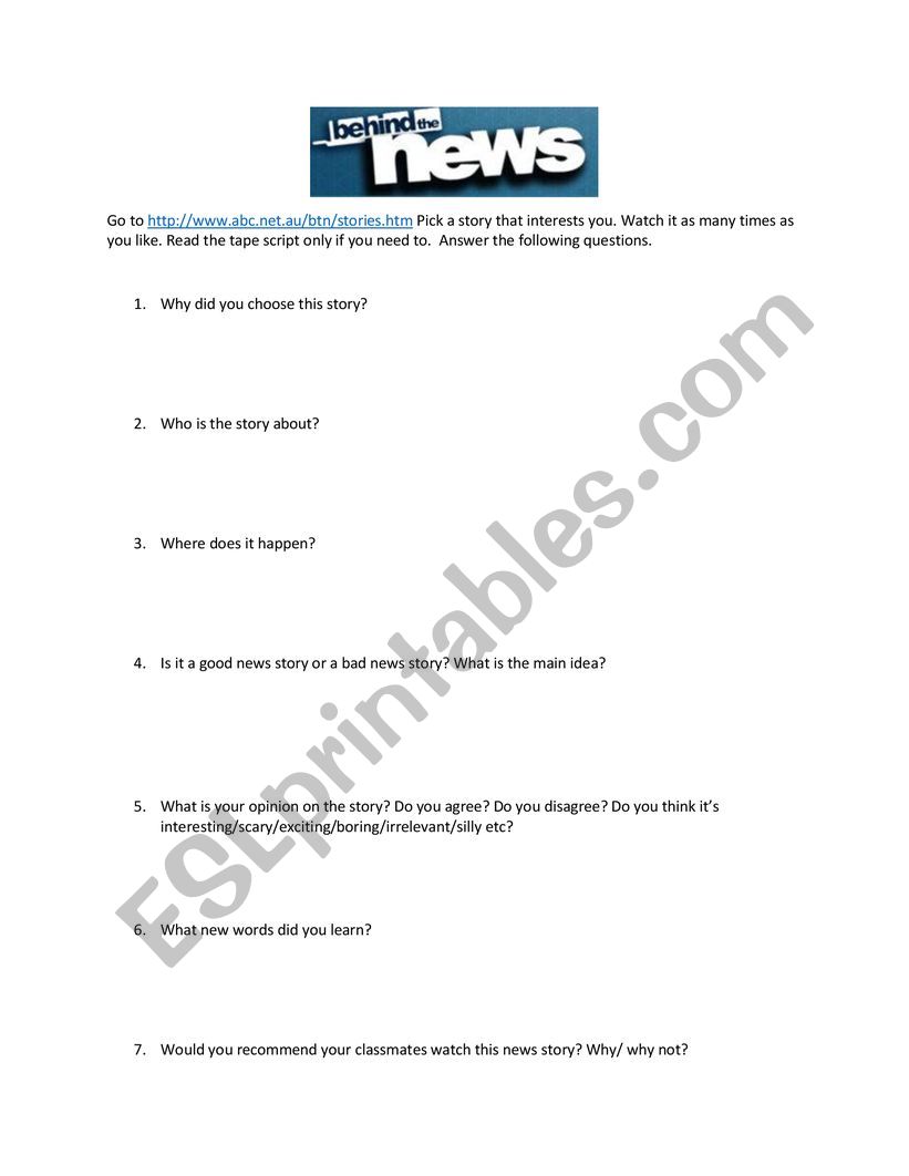Behind The News Worksheet worksheet