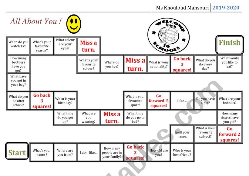 board game (icebreaker ) worksheet