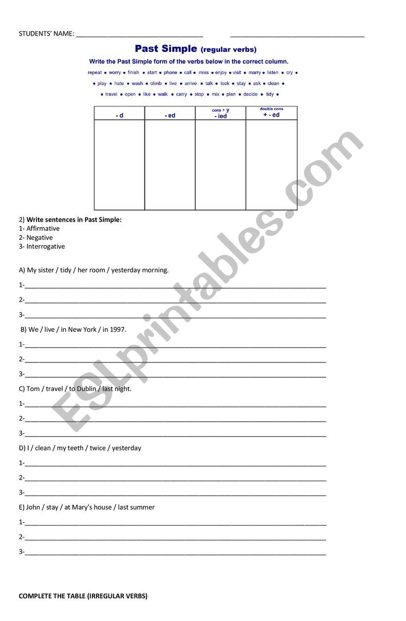 Past simple worksheet