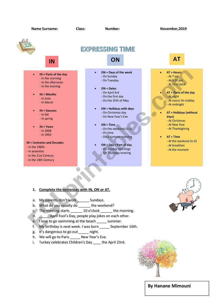 Expressing Time with IN, On, AT
