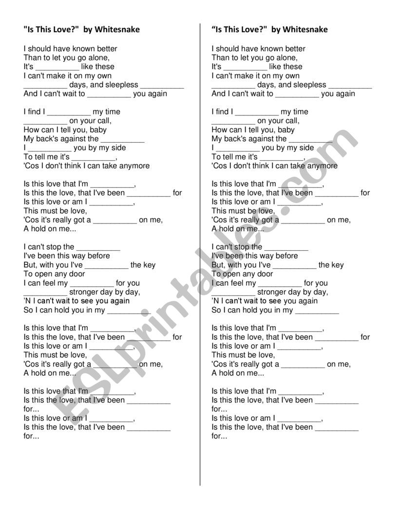 Is this Love? by Whitesnake worksheet