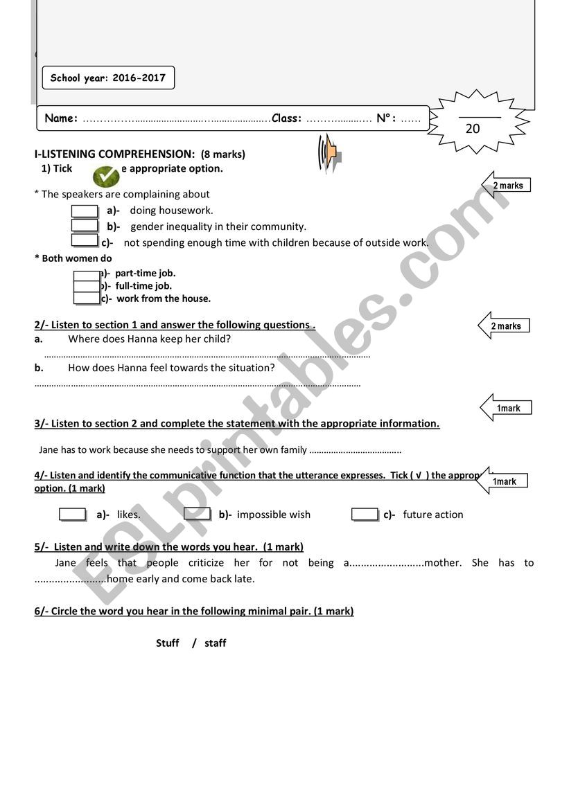 2nd year test n 2 tunisian program