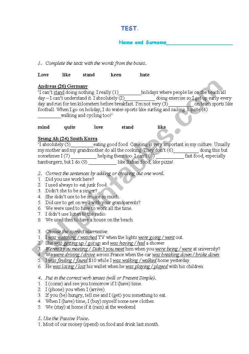 Test worksheet