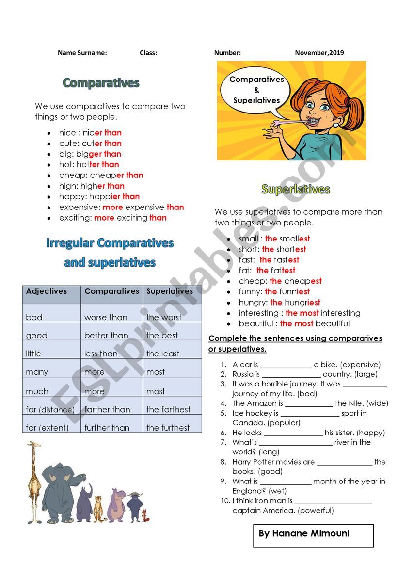 Comparatives and Superlatives worksheet