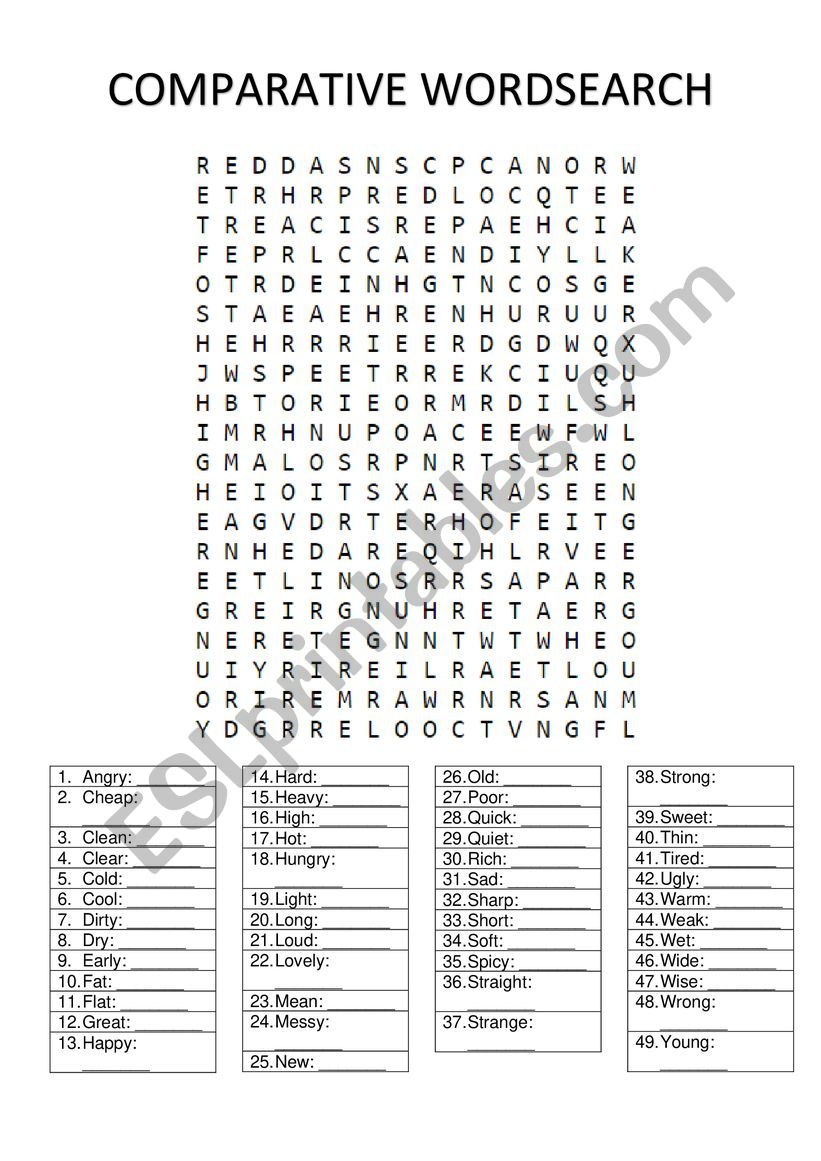 COMPARATIVE ADJECTIVES WORDSEARCH