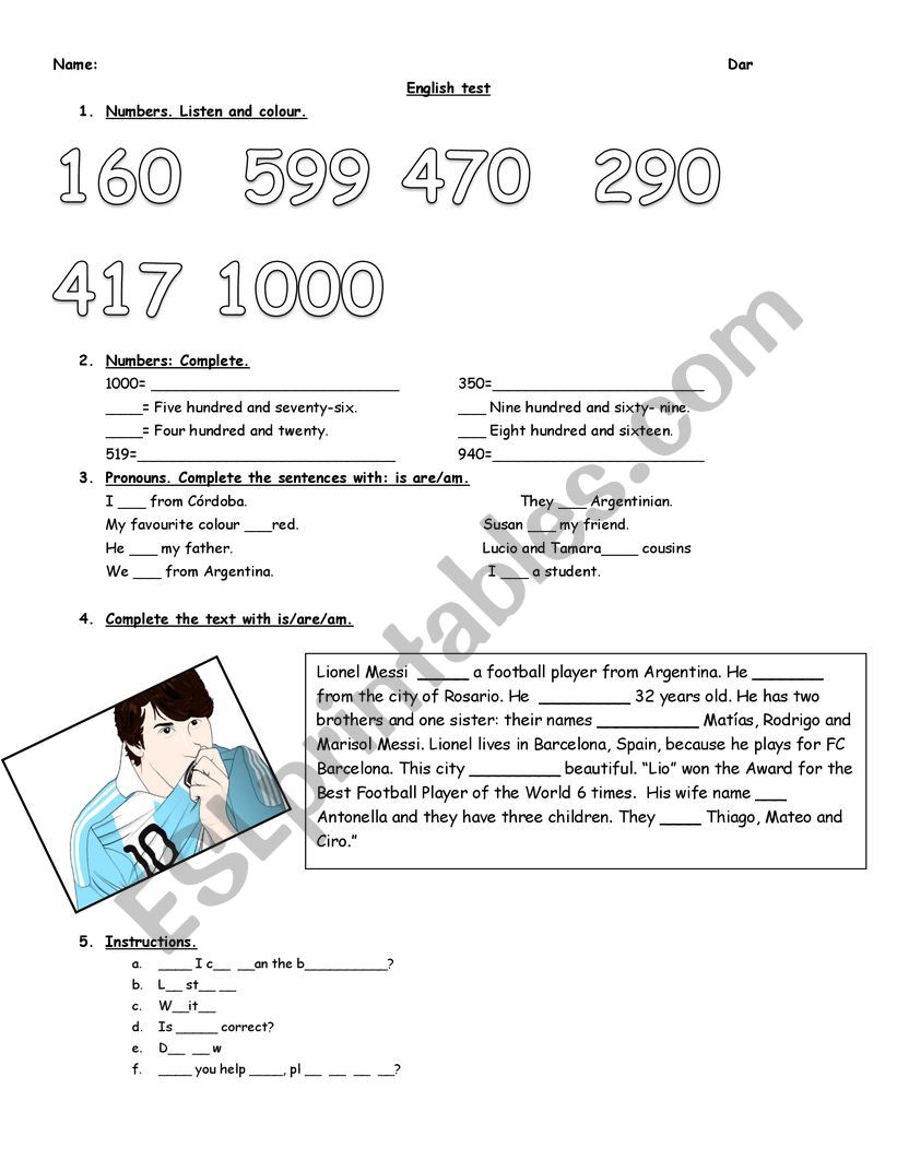 Personal information, numbers and instructions