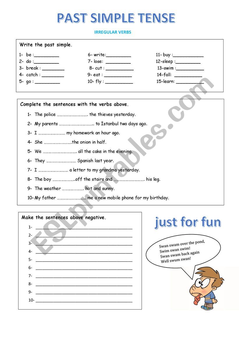 irregular verbs worksheet