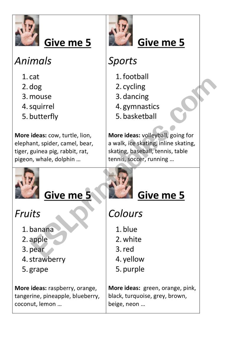 Give me 5 - Warm up game  worksheet