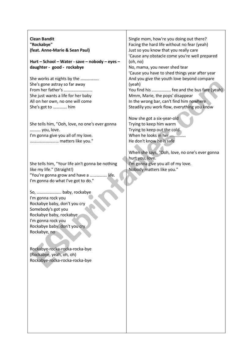 a song activity worksheet